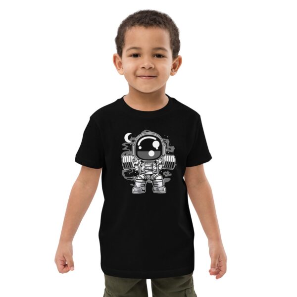 Organic cotton kids t-shirt "Astronaut: Barbell Bodybuilder"