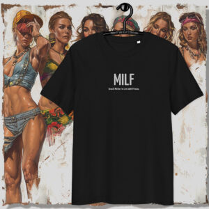 MILF: Fitness Mom – black T-shirt with funny embroidery