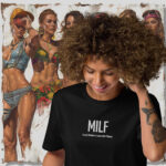 MILF: Fitness Mom – black T-shirt with funny embroidery