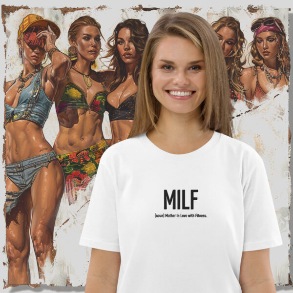 MILF: Fitness Mom – white T-shirt with funny embroidery