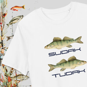 Судак - Тудак — белая футболка с принтом для рыболова