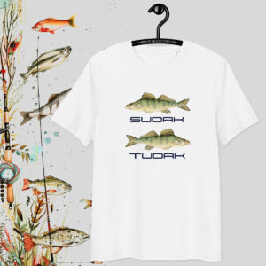 Судак - Тудак — белая футболка с принтом для рыболова