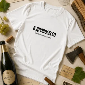 Белая футболка «В дровоsecco» с авторским принтом White Art.